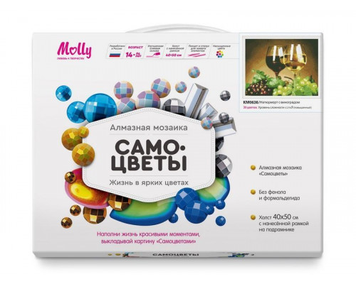 Алмазная мозаика с нанесенной рамкой 40х50 НАТЮРМОРТ С ВИНОГРАДОМ (30 цветов)