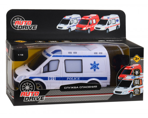 Радиоуправляемая машина AUTODRIVE Полиция, 1/18, белый, 27MHz, свет, в/к, 28*11*19,2см