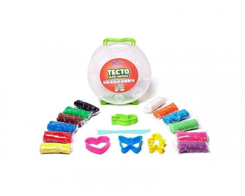 Тесто для лепки 12 цветов (180 грамм) + 4  формочек, нож