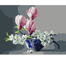 Картина по номерам 15х20 МАГНОЛИЯ В ВАЗЕ (15  цветов)