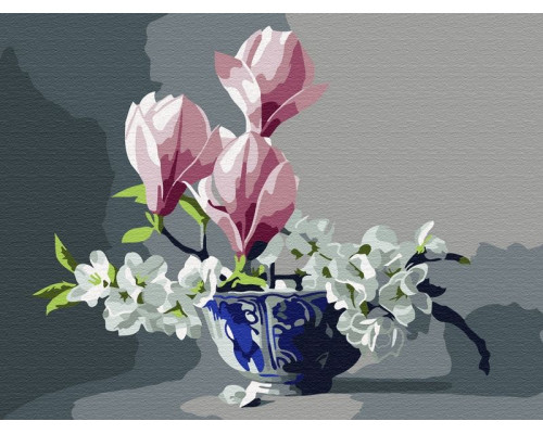 Картина по номерам 15х20 МАГНОЛИЯ В ВАЗЕ (15  цветов)