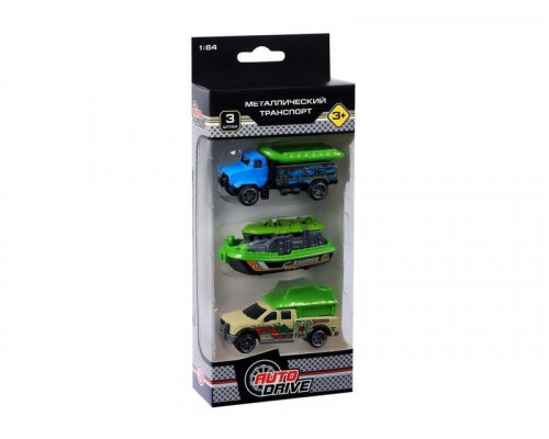 Набор металлических машинок AUTODRIVE Экспедиционная техника 3шт. (катер, внедорожник, грузовик)
