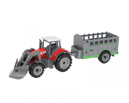 Машина АВТОПАНОРАМА ТРАКТОР С ПРИЦЕПОМ, красный, в/к 27,5*5,5*9,5 см