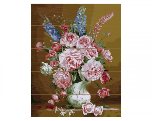 Картина по номерам на дереве 40х50 БУЗИН. СВЕЖИЙ БУКЕТ (25 цветов)