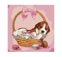 Набор юного художника 20Х20 ЩЕНОК В КОРЗИНКЕ (13 цветов)