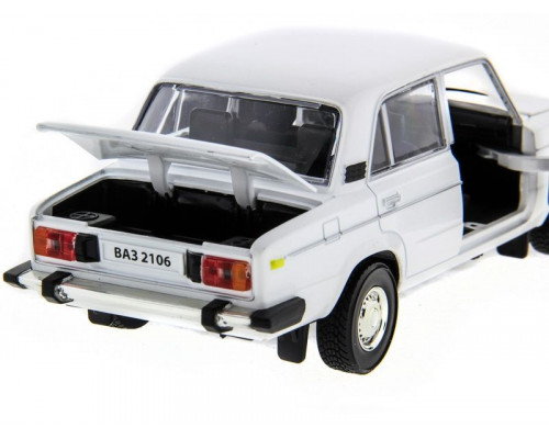 Машина АВТОПАНОРАМА ВАЗ 2106 белая,1/22, инерция, Pull Bаck механизм,  в/к 10*12*22 cм