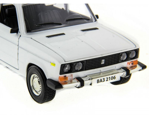 Машина АВТОПАНОРАМА ВАЗ 2106 белая,1/22, инерция, Pull Bаck механизм,  в/к 10*12*22 cм