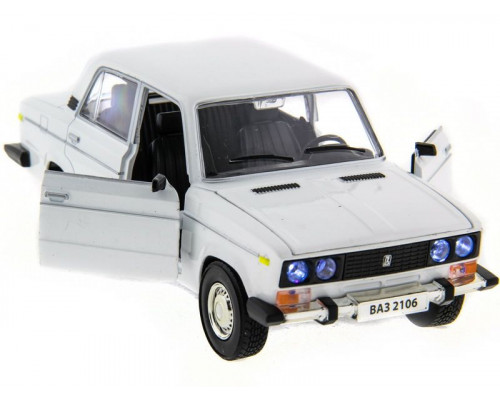 Машина АВТОПАНОРАМА ВАЗ 2106 белая,1/22, инерция, Pull Bаck механизм,  в/к 10*12*22 cм