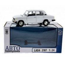 Машина "АВТОПАНОРАМА" ВАЗ 2106 белая,1/22, инерция, Pull Bаck механизм,  в/к 10*12*22 cм