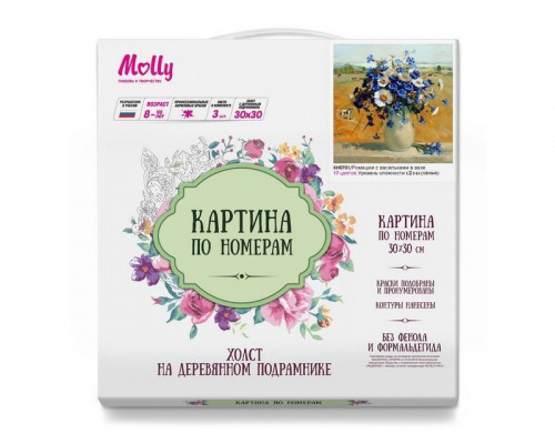 Картина по номерам 30х30 Ромашки с васильками в вазе (17 цветов)