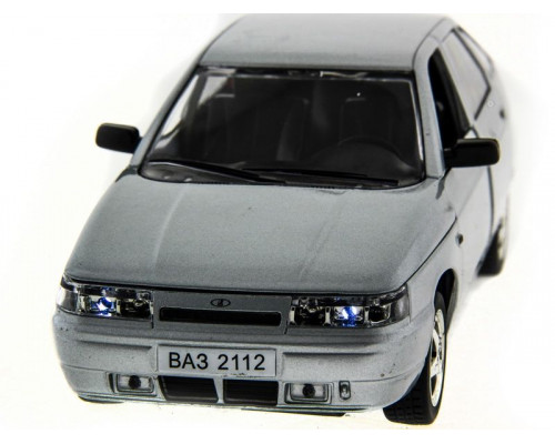 Машина АВТОПАНОРАМА ВАЗ 2112 серебристый,1/22, инерция, Pull Bаck механизм, в/к 10*12*22 cм
