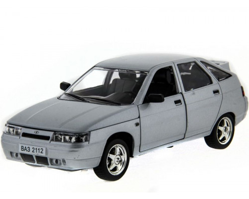 Машина АВТОПАНОРАМА ВАЗ 2112 серебристый,1/22, инерция, Pull Bаck механизм, в/к 10*12*22 cм