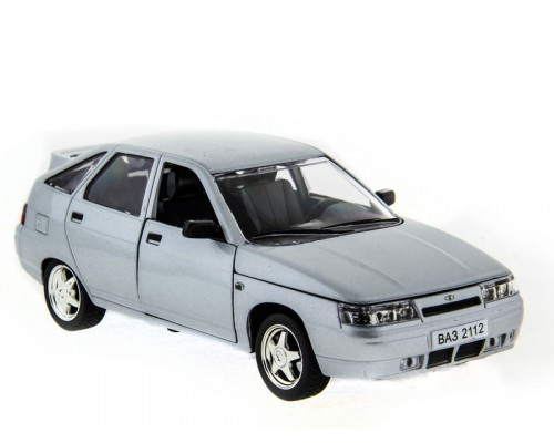 Машина АВТОПАНОРАМА ВАЗ 2112 серебристый,1/22, инерция, Pull Bаck механизм, в/к 10*12*22 cм