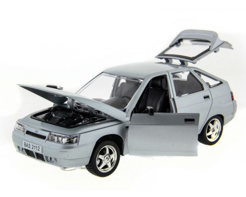 Машина АВТОПАНОРАМА ВАЗ 2112 серебристый,1/22, инерция, Pull Bаck механизм, в/к 10*12*22 cм