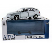 Машина "АВТОПАНОРАМА" ВАЗ 2112 серебристый,1/22, инерция, Pull Bаck механизм, в/к 10*12*22 cм