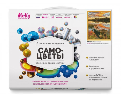 Алмазная мозаика с нанесенной рамкой 40х50 ЛОДКА НА ОЗЕРЕ (36 цветов)