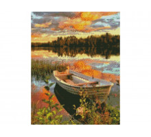 Алмазная мозаика с нанесенной рамкой 40х50 ЛОДКА НА ОЗЕРЕ (36 цветов)