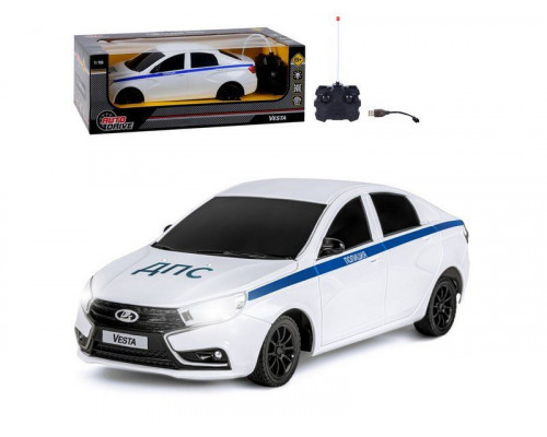 Радиоуправляемая машина AUTODRIVE Lada Vesta полиция, 1/16, белый, 40MHz, в/к 35*16,5*12,5см