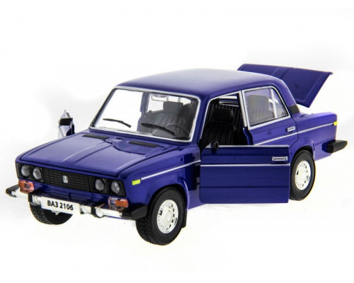 Машина АВТОПАНОРАМА ВАЗ 2106 синяя ,1/22, инерция, Pull Bаck механизм, в/к 10*12*22 cм