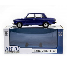 Машина "АВТОПАНОРАМА" ВАЗ 2106 синяя ,1/22, инерция, Pull Bаck механизм, в/к 10*12*22 cм