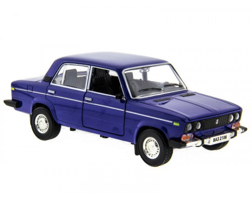 Машина АВТОПАНОРАМА ВАЗ 2106 синяя ,1/22, инерция, Pull Bаck механизм, в/к 10*12*22 cм