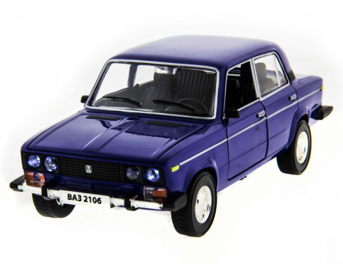 Машина АВТОПАНОРАМА ВАЗ 2106 синяя ,1/22, инерция, Pull Bаck механизм, в/к 10*12*22 cм