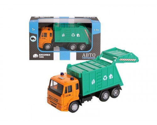 Машина АВТОПАНОРАМА Мусоровоз, 1:54, цвет зеленый, инерция, в/к 16,5*6,3*9