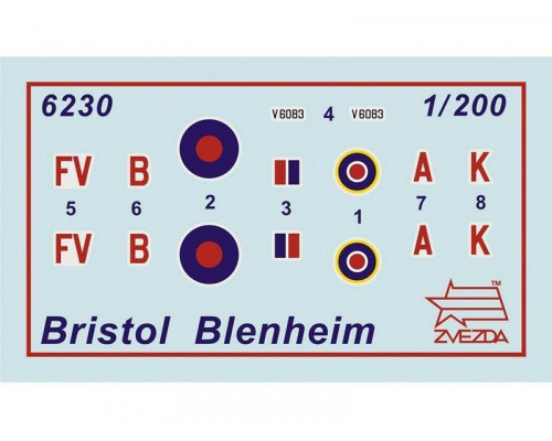 Сборная модель ZVEZDA Британский бомбардировщик Бристол Блэнхейм, 1/200