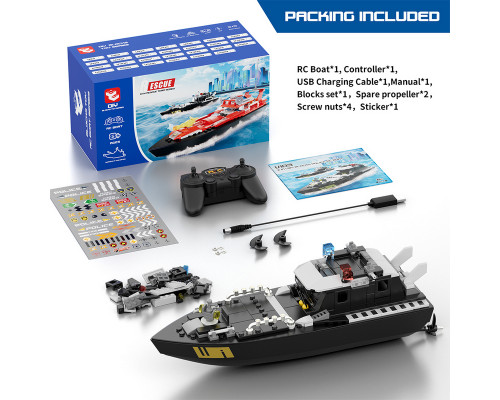 Радиоуправляемый катер Flytec V103 конструктор 2 в 1 (169 деталей) 2.4G RTR