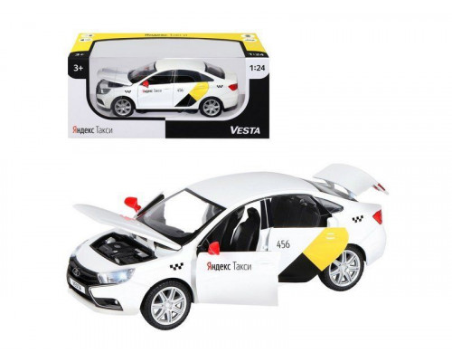 Машина АВТОПАНОРАМА Яндекс.Такси  LADA VESTA, белый, 1/24, в/к 24,5*12,5*10,5 см