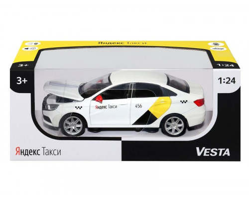 Машина АВТОПАНОРАМА Яндекс.Такси  LADA VESTA, белый, 1/24, в/к 24,5*12,5*10,5 см