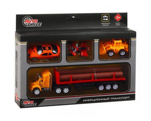 Набор AUTODRIVE «Транспорт» фрикционный, трейлер с бревнами с транспортом 4-7см, в/к 24*4,5*18 см