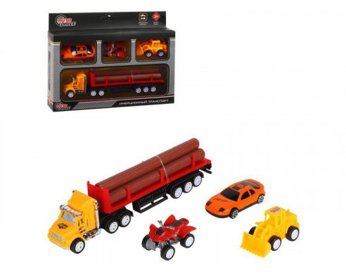 Набор AUTODRIVE «Транспорт» фрикционный, трейлер с бревнами с транспортом 4-7см, в/к 24*4,5*18 см