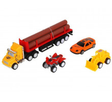 Набор AUTODRIVE «Транспорт» фрикционный, трейлер с бревнами с транспортом 4-7см, в/к 24*4,5*18 см