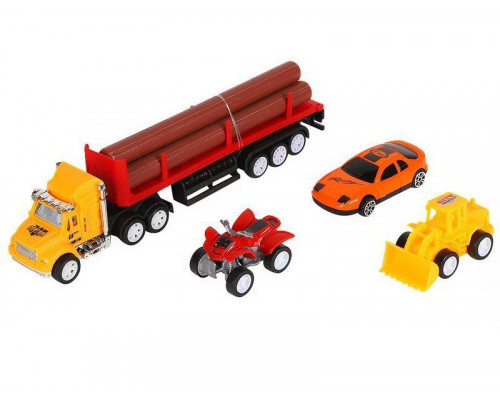 Набор AUTODRIVE «Транспорт» фрикционный, трейлер с бревнами с транспортом 4-7см, в/к 24*4,5*18 см