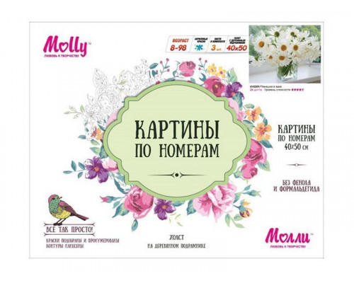Картины по номерам 40х50 РОМАШКИ В ВАЗЕ (26 цветов)
