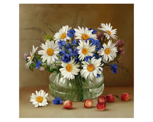 Алмазная мозаика 30х30 БУЗИН. РОМАШКИ И ВАСИЛЬКИ (26 цветов)