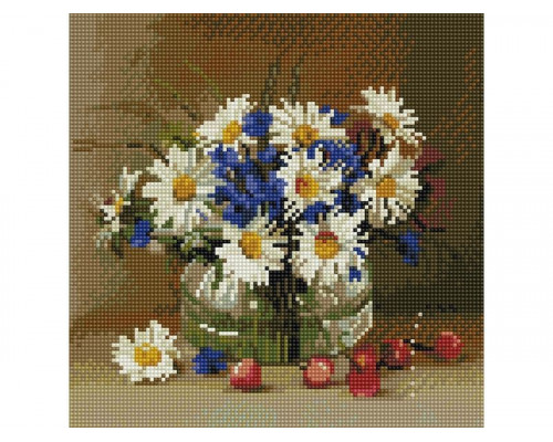 Алмазная мозаика 30х30 БУЗИН. РОМАШКИ И ВАСИЛЬКИ (26 цветов)
