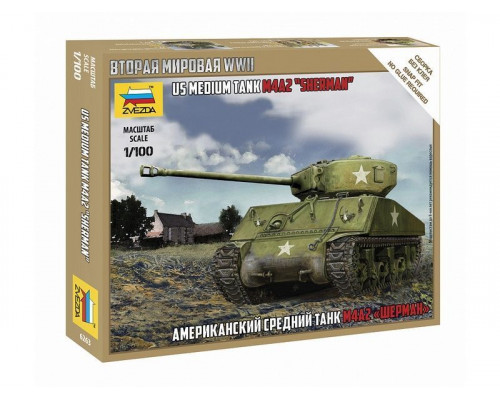Сборная модель ZVEZDA Американский средний танк Шерман М4А2, 1/100