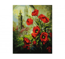 Картина по номерам 40х50 МАКИ НА ФОНЕ СОБОРА (27 цветов)