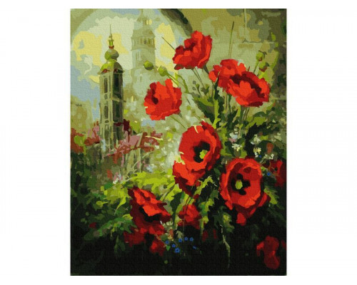 Картина по номерам 40х50 МАКИ НА ФОНЕ СОБОРА (27 цветов)