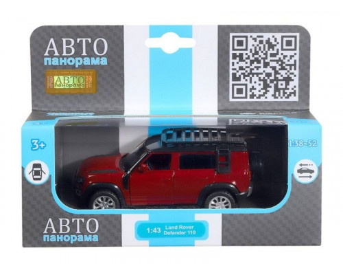 Машина АВТОПАНОРАМА 2020 Land Rover Defender 110, 1/43, красный, в/к 17,5*12,5*6,5 см