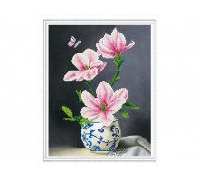 Алмазная мозаика с нанесенной рамкой 40х50 ВЕТКА МАГНОЛИИ (18 цветов)