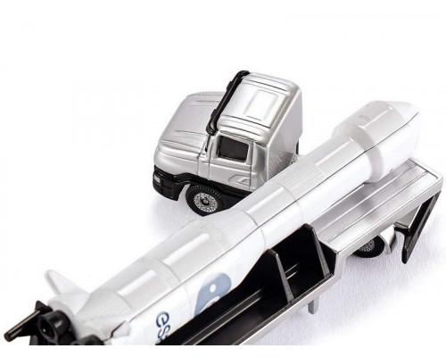 Набор техники Siku 1614 Тягач с ракетой 1/55, 17 см, серебристый/белый