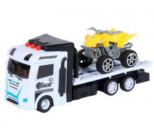 Машина AUTODRIVE Автовоз фрикционный белый, со светом и звуком + квадроцикл, в/к 23,5*7*11 см