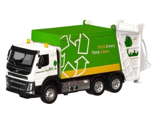 Машина АВТОПАНОРАМА Volvo мусоровоз, зеленый, 1/50, свет, звук, в/к 28*14*10 см