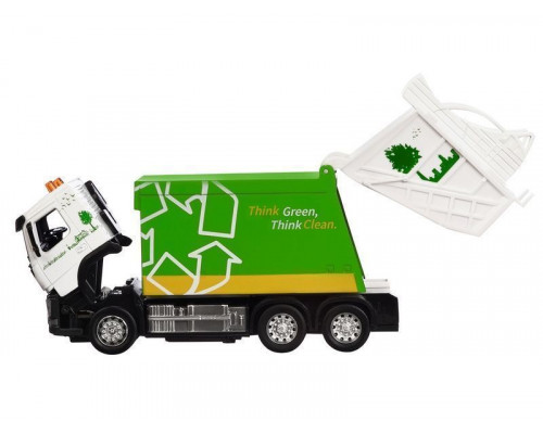 Машина АВТОПАНОРАМА Volvo мусоровоз, зеленый, 1/50, свет, звук, в/к 28*14*10 см