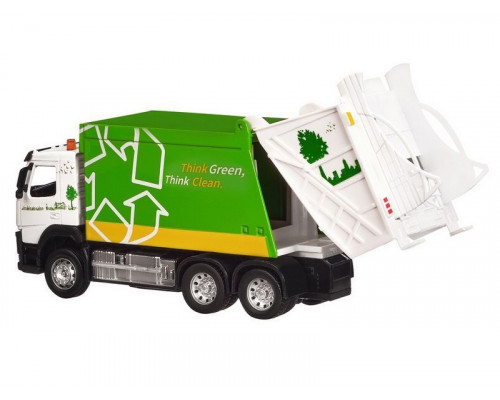 Машина АВТОПАНОРАМА Volvo мусоровоз, зеленый, 1/50, свет, звук, в/к 28*14*10 см