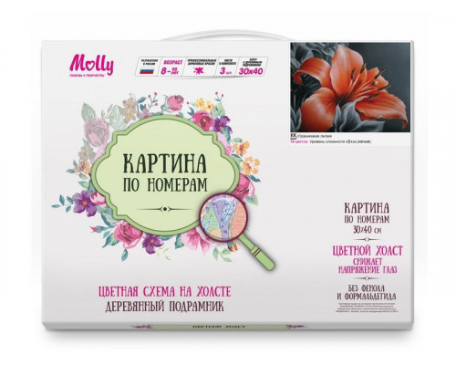 Картина по номерам с цв. схемой на холсте 30х40 ОРАНЖЕВАЯ ЛИЛИЯ (16 цветов)