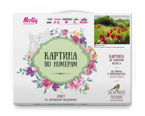 Картина по номерам 40х50 ЛУГОВЫЕ ЦВЕТЫ (26 цветов)